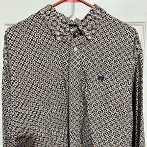 Cinch large navy & tan button up long sleeve shirt.